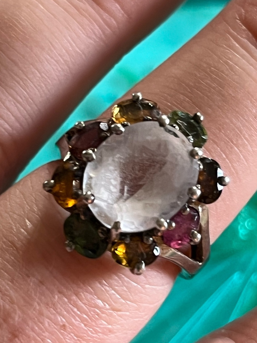 Vintage Sterling Silver 925 Multi-Gemstone Cluster Size 7 Cocktail Ring